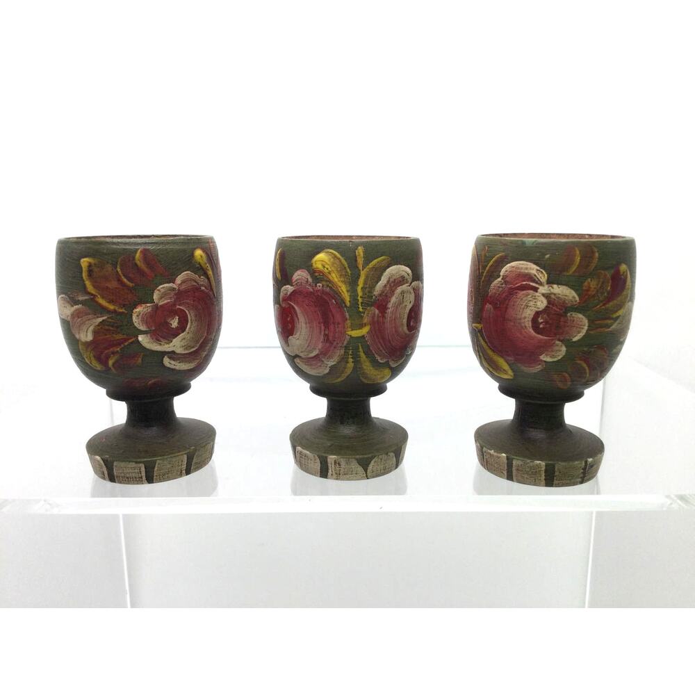 Vintage German Hand Painted Wooden Egg Holder set of 3